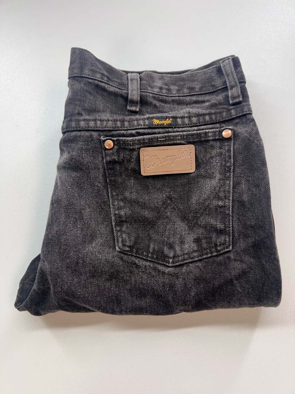 Vintage Wrangler Mens 36 x 30 Black Acid Wash Jeans Cowboy Cut Slim Fit
